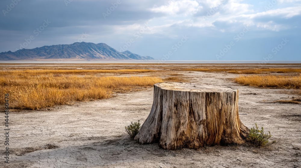 Aufkleber tree stump representing environmental damage and forest decline concept. a solitary tree stump in a 