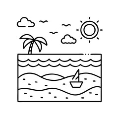 Naklejka premium beach icon, beach line art - simple line art of beach, perfect for beach logos and icons