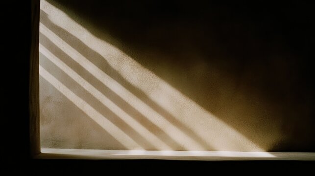 Sunlight forms parallel streaks across a textured indoor wall