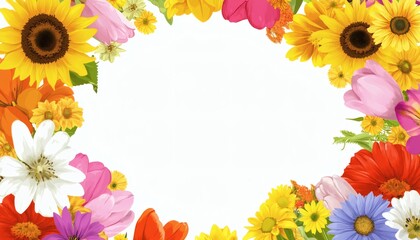 Fototapeta premium Vibrant floral border framing a blank space.