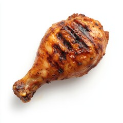 Smoked Grilled Chicken Leg Isolated on White Background,