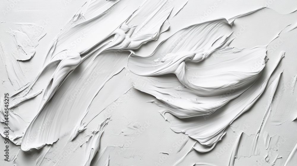Poster Abstract white paint texture with dynamic brushstrokes and swirls, creating a minimalist and elegant design.
