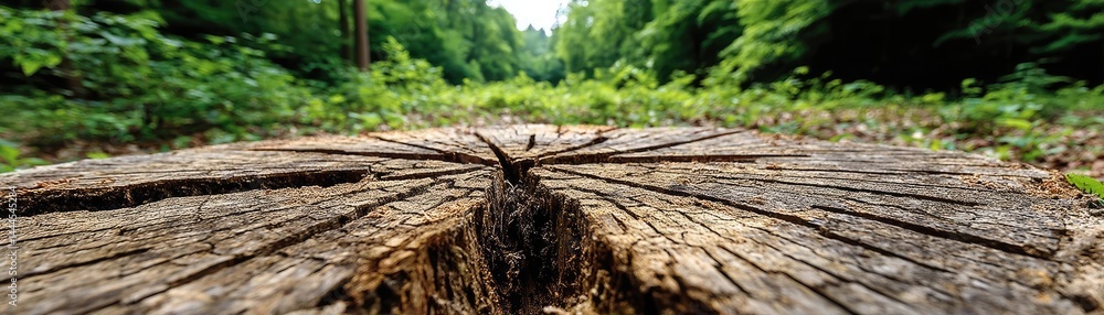 Poster tree stump representing environmental damage and forest decline concept. a detailed view of a tree s