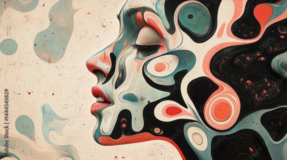 Poster a fragmented mindscape symbolizing anxiety, with swirling patterns and disjointed shapes