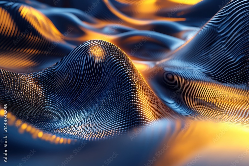 Poster geometric shapes create motion and depth in an abstract wave like pattern with vibrant colors, geome