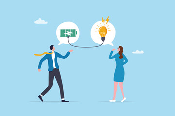 Mentor, advisor to motivate employee or inspiration, training or guidance help personal development to reach success, coaching concept, businessman mentor help employee to get new light bulb idea.