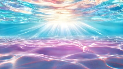 A vibrant underwater scene with sunlight filtering through, illuminating colorful waves and reflections. Concept Underwater Photography, Sunlight Effects, Vibrant Colors, Colorful Waves