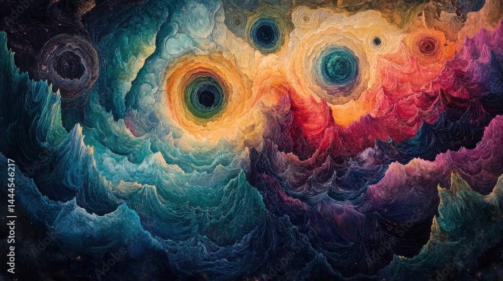 Poster a fragmented mindscape symbolizing anxiety, with swirling patterns and disjointed shapes