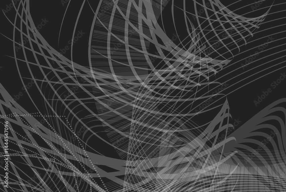 Poster abstract digital matrix and wireframe rings in monochrome style for technology use