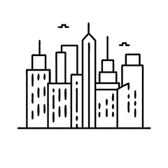 city skyline icon, city skyline line art - simple line art of city skyline, perfect for city skyline logos and icons
