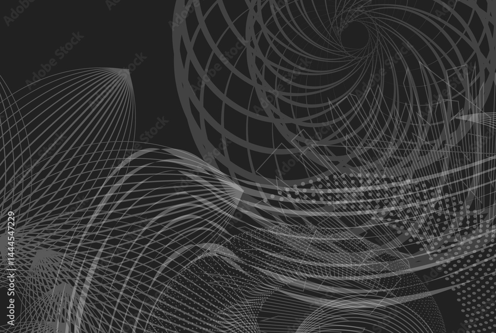 Aufkleber abstract digital matrix and wireframe rings in monochrome style for technology use
