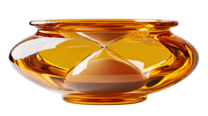 Hourglass, flowing sand, amber glass, cut out transparent