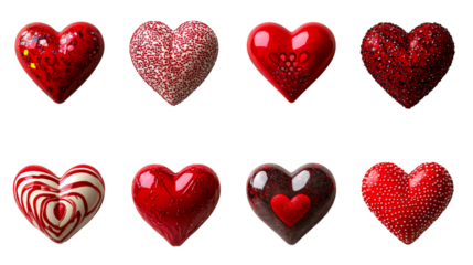 Various decorative hearts, cut out transparent