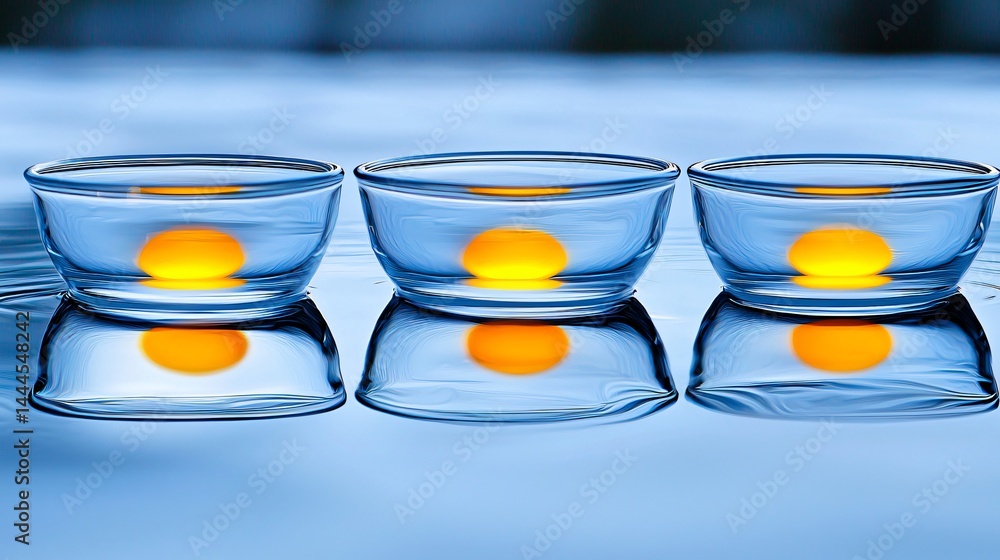 Poster an elegant arrangement of four glasses each containing a flickering candle illuminated by glowing re