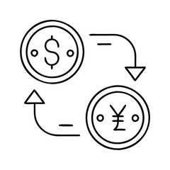 currency exchange icon, currency exchange line art - simple line art of currency exchange, perfect for currency exchange logos and icons