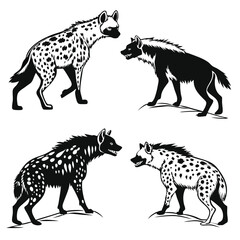 Hyena Silhouette Black and White African Animal, Wildlife, Isolated Creature