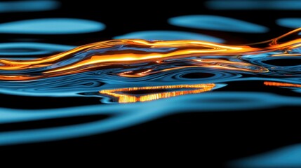 Abstract illustration depicting fluid reflections with orange and blue colors
