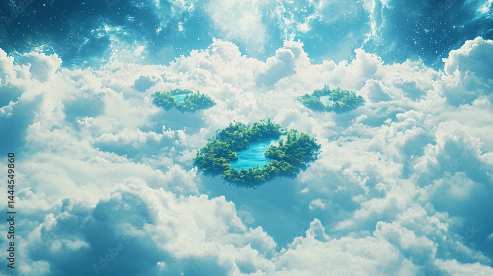 Poster a heart-shaped tree gracefully emerging from the soft clouds in an ethereal setting with a dreamy an