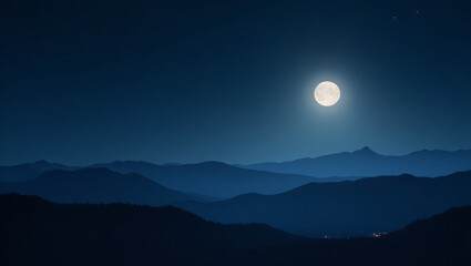 Fototapeta premium Moonlit Ridges Framed by Full Moon – Tranquil Night View