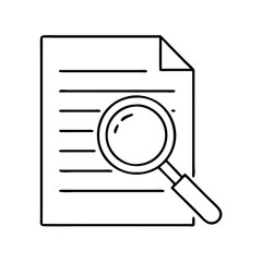 magnifying glass on document icon, magnifying glass on document line art - simple line art of magnifying glass on document, perfect for magnifying glass on document logos and icons
