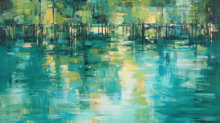 Abstract depiction of a tranquil watery landscape.