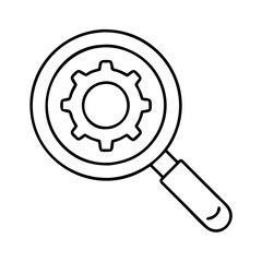 magnifying glass with gear icon, magnifying glass with gear line art - simple line art of magnifying glass with gear, perfect for magnifying glass with gear logos and icons