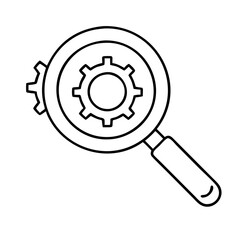 magnifying glass with gear icon, magnifying glass with gear line art - simple line art of magnifying glass with gear, perfect for magnifying glass with gear logos and icons