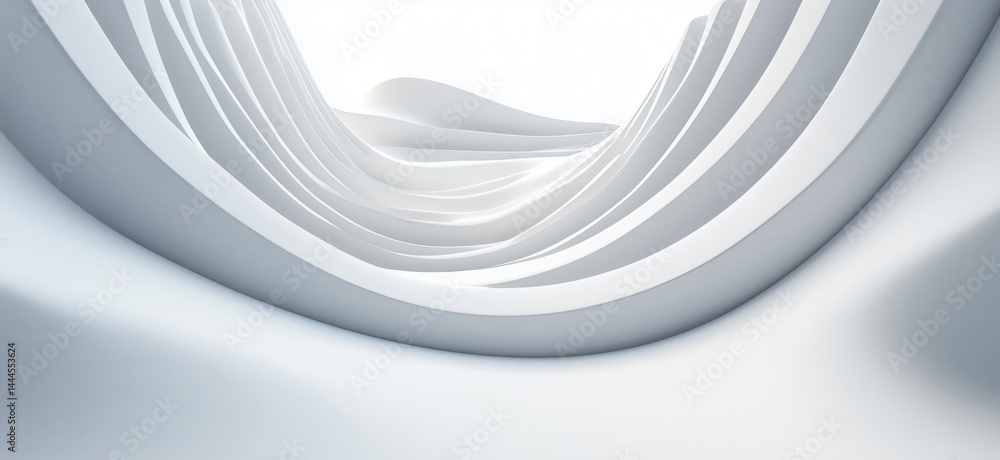 Poster abstract white wave patterns creating a serene and modern 3d landscape.