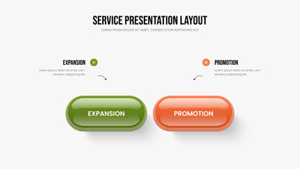 Modern Solution Presentation Layout Vector Illustration. Sales Innovation 2 Option Infographic Frame Design. Professional Showcase Two Element Diagram Slideshow Template.
