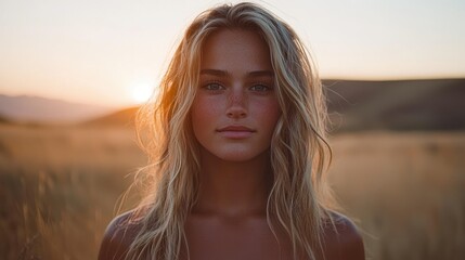Fototapeta premium A beautiful young woman looking directly at the camera