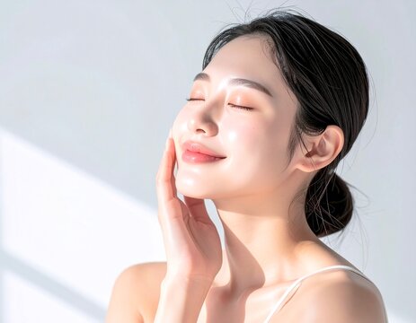 透明感あふれる美しい素肌の笑顔の若い日本人女性　beautiful young woman