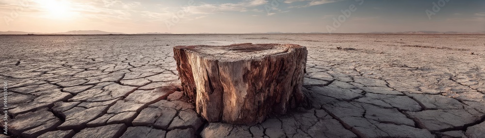 Poster tree stump representing environmental damage and forest decline concept. a desolate landscape featur