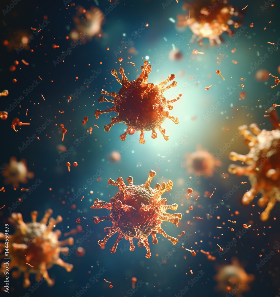 Aufkleber microscopic view of viruses in vibrant colors showcasing intricate details and structures.