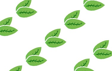 Seamless pattern of cartoon illustration of 2 green leaves with flat design.