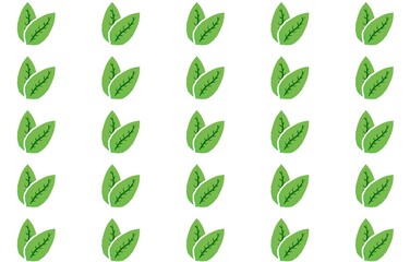 Seamless pattern of cartoon illustration of 2 green leaves with flat design.