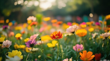 Fototapeta premium A beautiful garden with numerous vibrant and colorful flowers