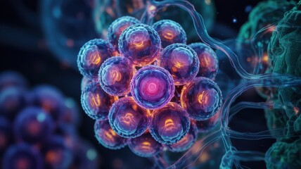 Obraz premium Cellular structure with glowing nucleus and membrane