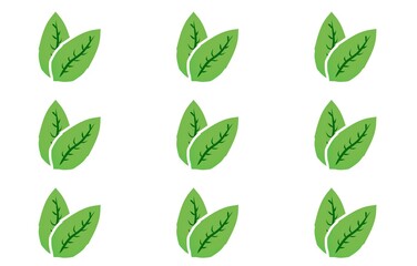 Seamless pattern of cartoon illustration of 2 green leaves with flat design.