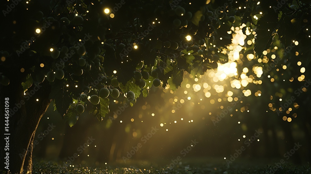 Poster majestic tree adorned with lights set against a beautiful background creating a magical atmosphere i