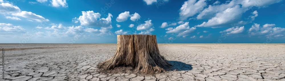 Aufkleber tree stump representing environmental damage and forest decline concept. a dried landscape featuring