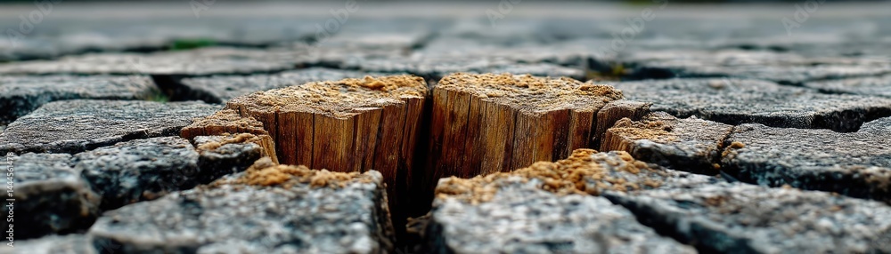 Poster tree stump reflecting deforestation and climate change crisis concept. close-up view of a broken pav