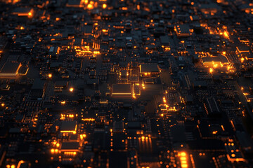 Fototapeta premium Close-Up of a Microchip with Glowing Circuitry
