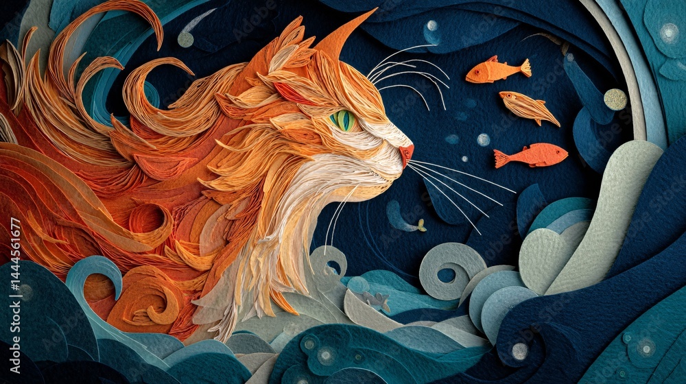 Poster captivating feline gaze a 3d layered masterpiece suitable for a wallpaper design depicting a cat wit