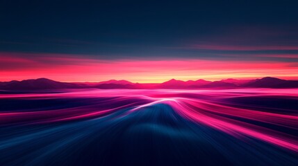 Vibrant, abstract mountain landscape at dusk.