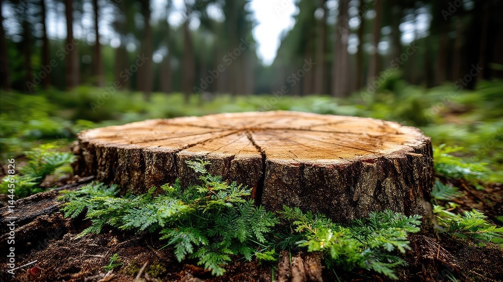 Poster tree stump reflecting deforestation and climate change crisis concept. a close-up of a tree stump su