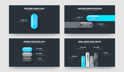Financial Solution One Two Three Four Step Infographic Slide Design Vector Illustration Collection. Investor Overview 1 2 3 4 Option Diagram Presentation Layout Bundle.