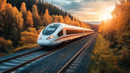 High-Speed Train Through Autumnal Landscape