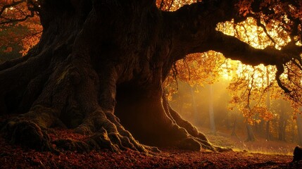 A majestic tree with bright sunlight illuminating its branches