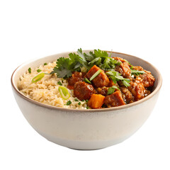 Delicious Curry and Rice Bowl Recipe isolated on transparent background