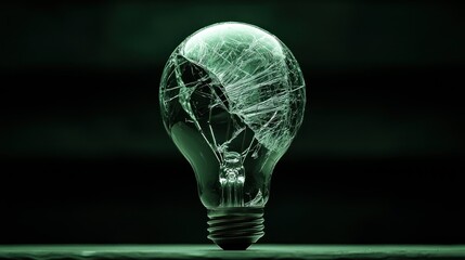 A Broken Light Bulb Against a Dark Green Background